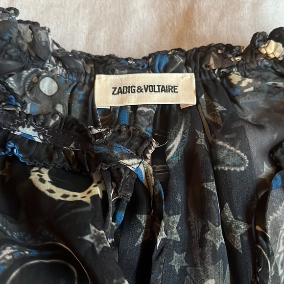 ZADIG & VOLTAIRE Black Talisa Paisley Printed Embellished Smoked Blouse Sz XS 🎸 - Picture 5 of 9